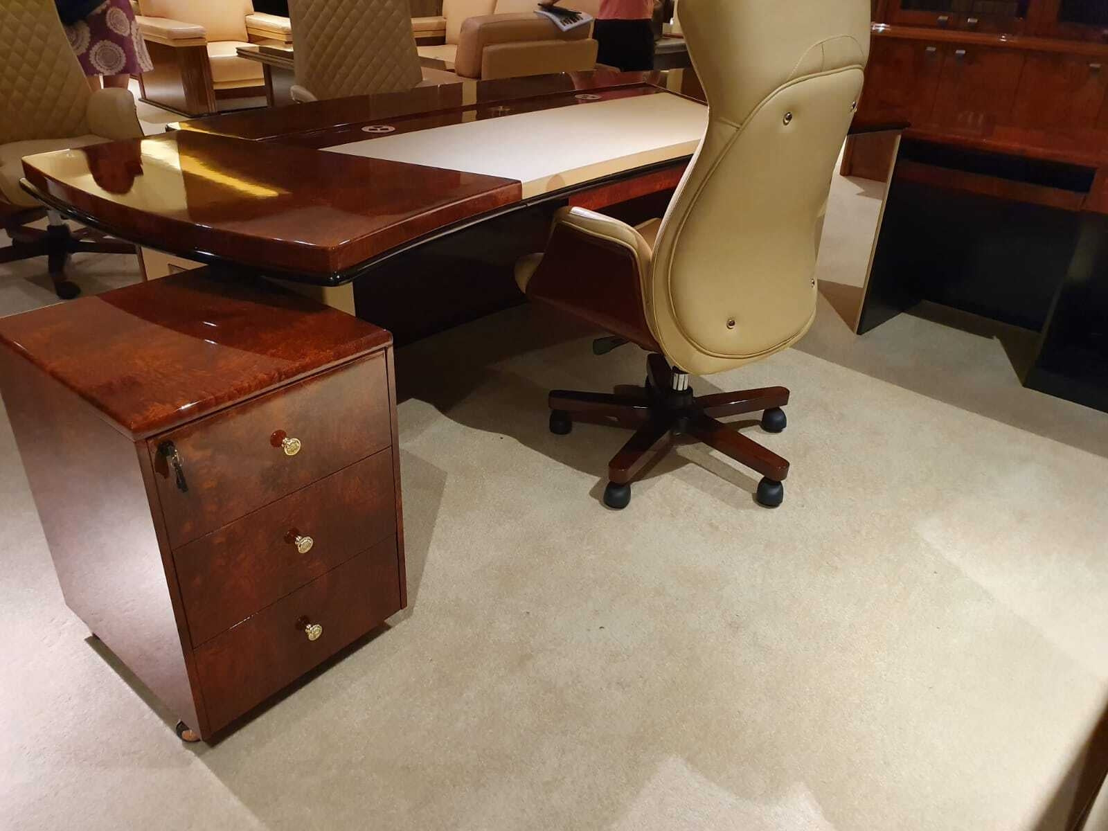Luxury Executive Desk Gloss Walnut with Cream Leather - 2600mm - G8028